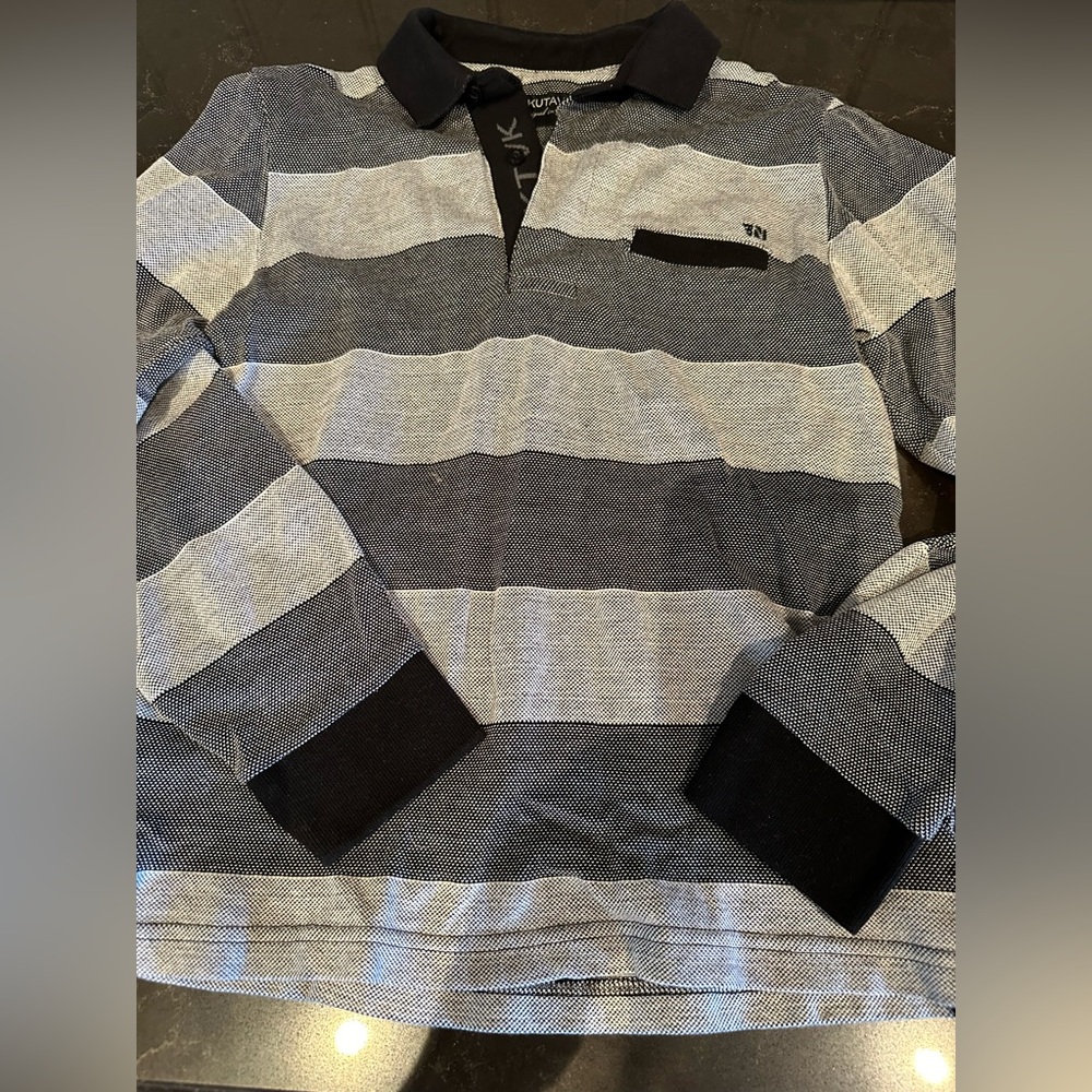 NUKUTAVAKE Boys Size 10 Black & Grey Striped Long Sleeve Tee Shirt